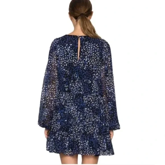 Ted Baker Trissa Tiered Swing Mini Dress Blue Euphoria Animal Folk Floral, L, 3